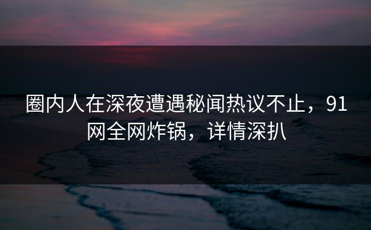 圈内人在深夜遭遇秘闻热议不止，91网全网炸锅，详情深扒